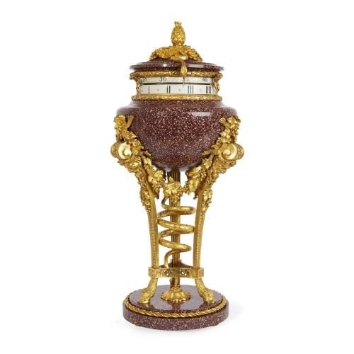 Neoclassical style porphyry cercle tournant mantel clock