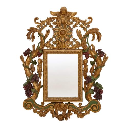 Baroque style carved giltwood and painted antique mirror