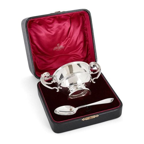 Irish silver sugar bowl and spoon by West & Son