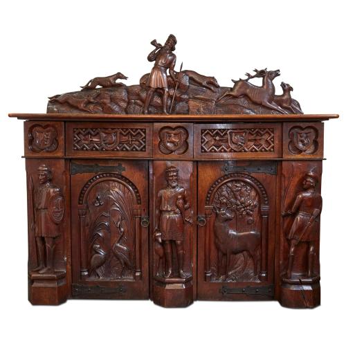 English antique carved oak cabinet 