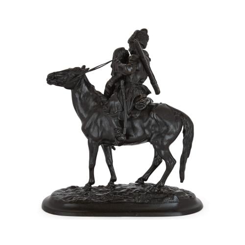 Cast iron antique Russian figure of a Cossack on horseback