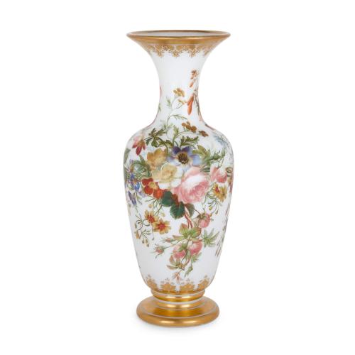 Painted opaline antique glass vase by Baccarat