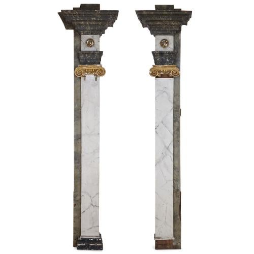 Pair of wooden engaged Ionic pilasters