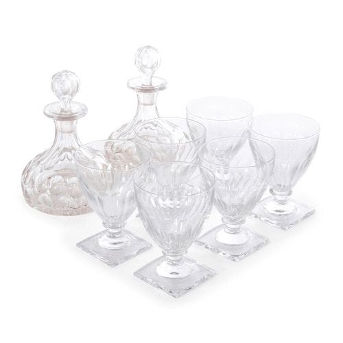 Set of French cut glass decanters and glasses