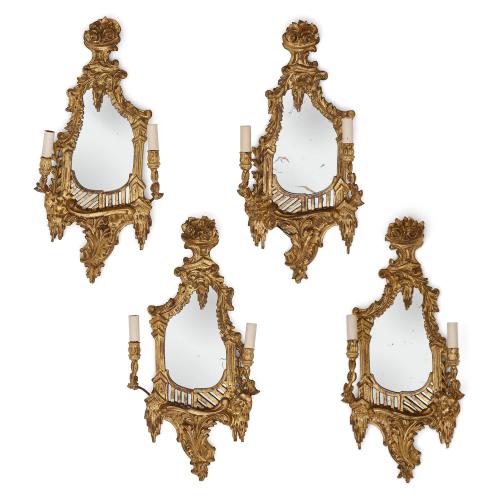 Set of four Rococo style antique French girandoles