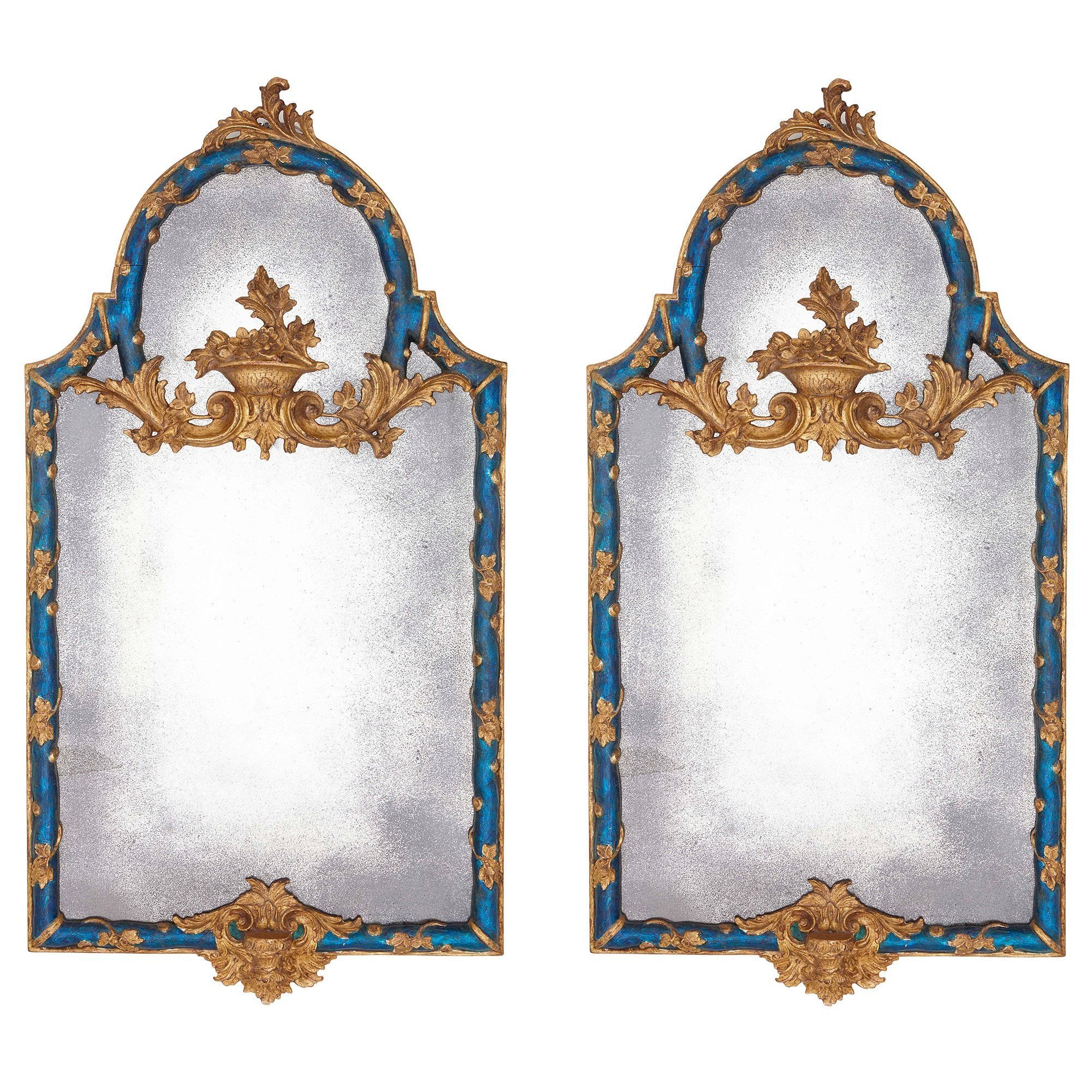 Pair Of Carved Giltwood And Blue Painted Italian Mirrors Mayfair Pair Of Carved Giltwood And Blue Painted Italian Mirrors Mayfair Gallery