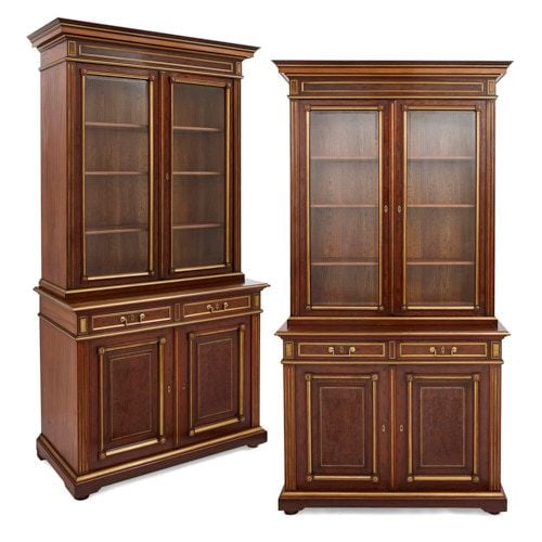 Pair of large Russian Neoclassical style mahogany bookcases