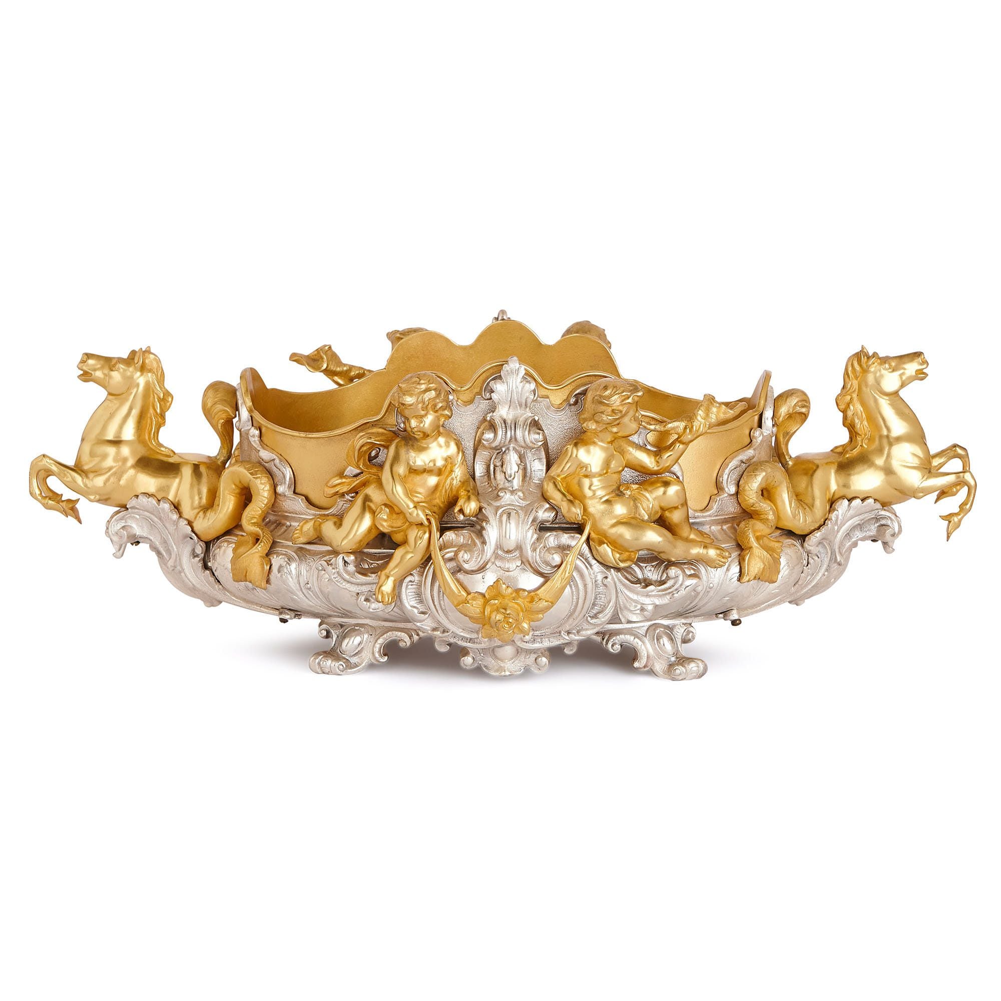 Antique Louis XV style silvered and gilt bronze jardinière