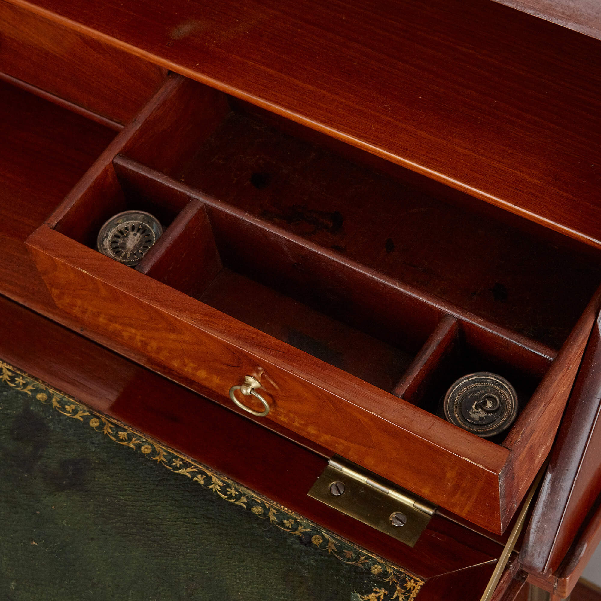 Antique mahogany travel writing desk on stand with screen
