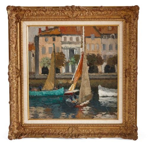 Impressionist oil painting of a harbour scene by Fontayne