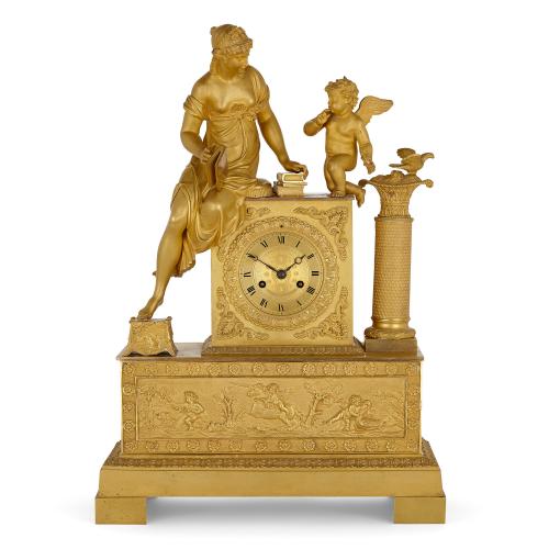 Empire period ormolu mantel clock depicting Venus and Amor