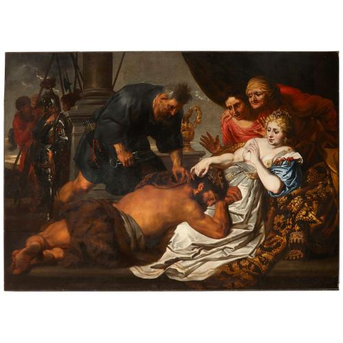 Very large 17th century oil painting of Samson and Delilah after van Dyck
