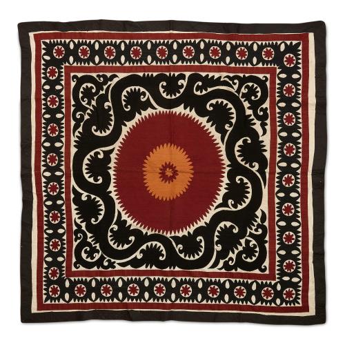 Hand-embroidered Bolinpush suzani textile from Uzbekistan