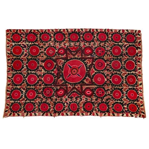 Antique Suzani Bukhara hand-embroidered textile panel