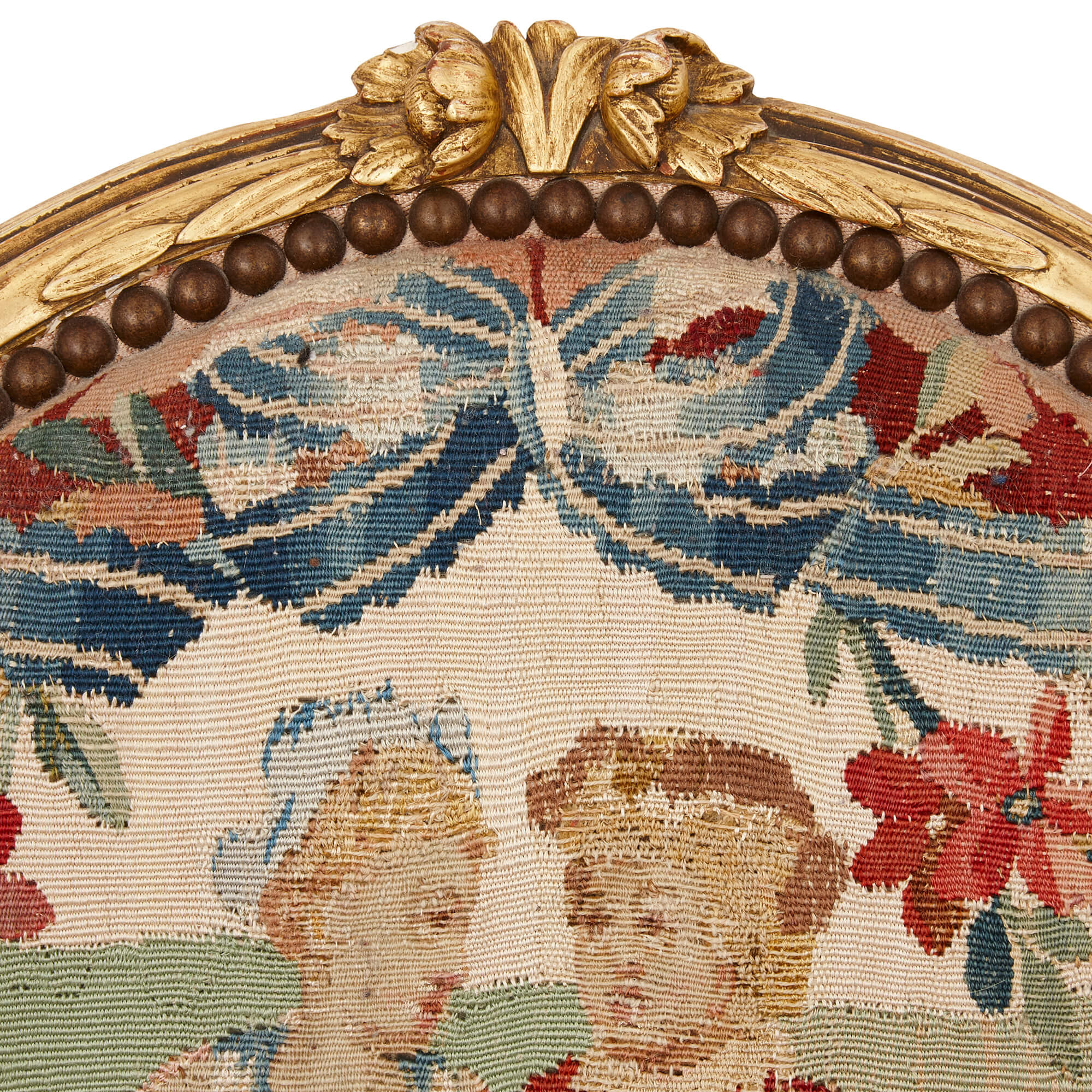 Set of six French Aubusson tapestry and giltwood chairs