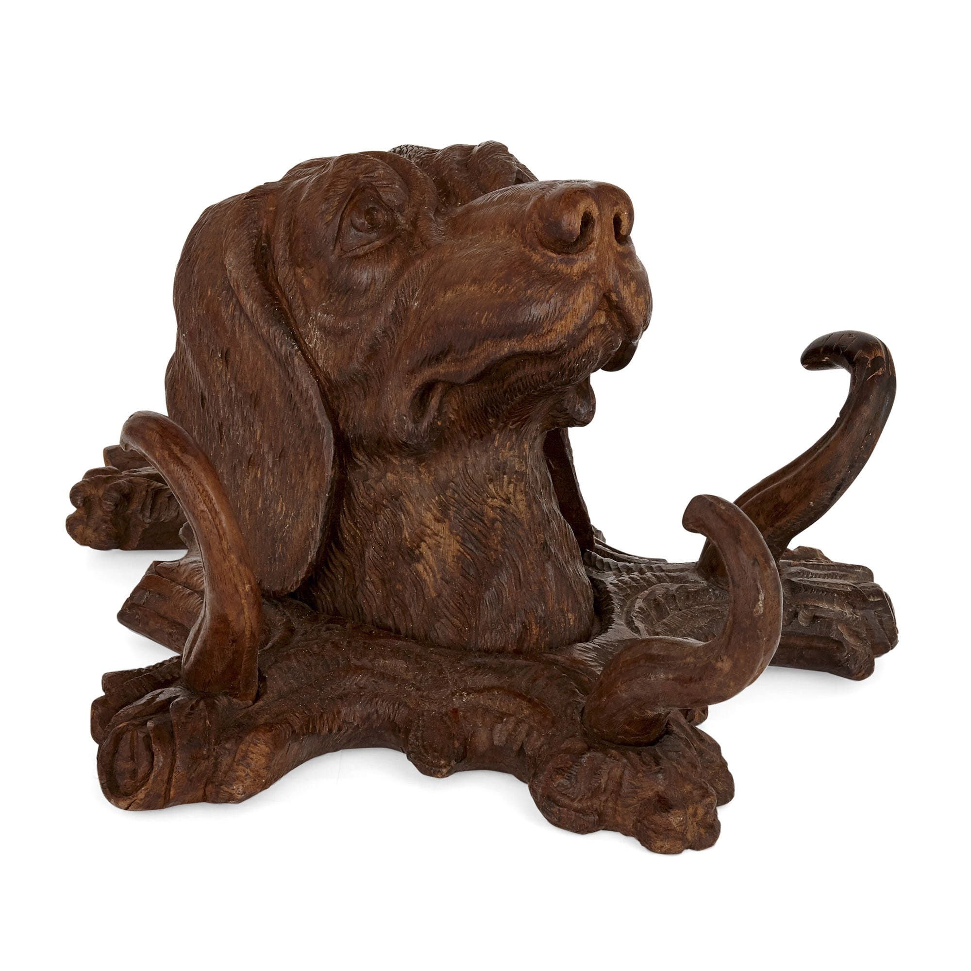 Pair of Black Forest dogform wooden coat hangers Mayfair Gallery