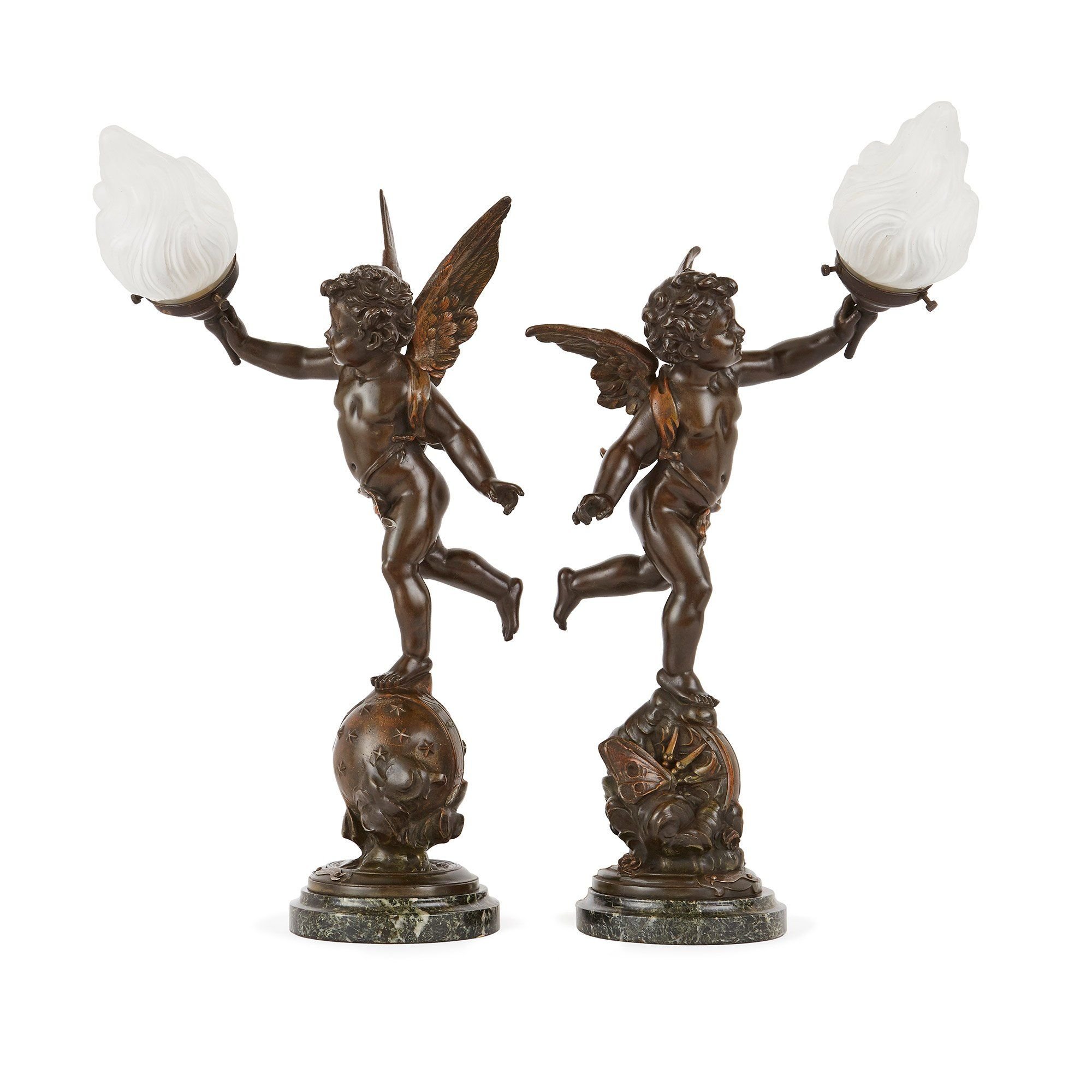 Pair Of French Antique Bronze Table Lamps With Cherubs