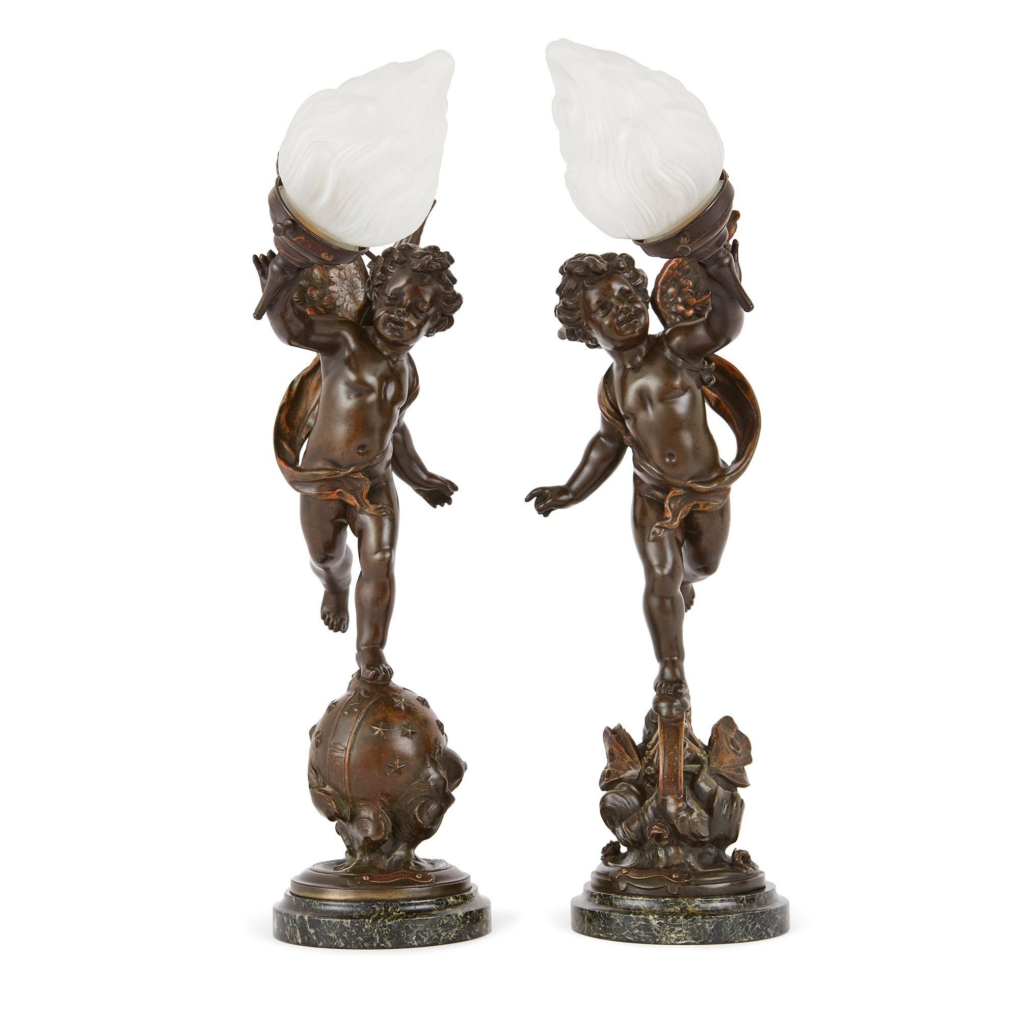 Pair Of French Antique Bronze Table Lamps With Cherubs Mayfair Gallery