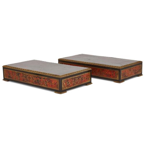 Pair of Boulle marquetry ebonised wood plinths