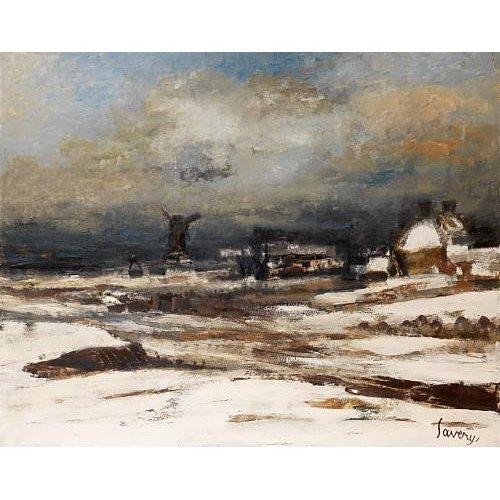 Winter Landscape antique oil painting by Albert Saverys