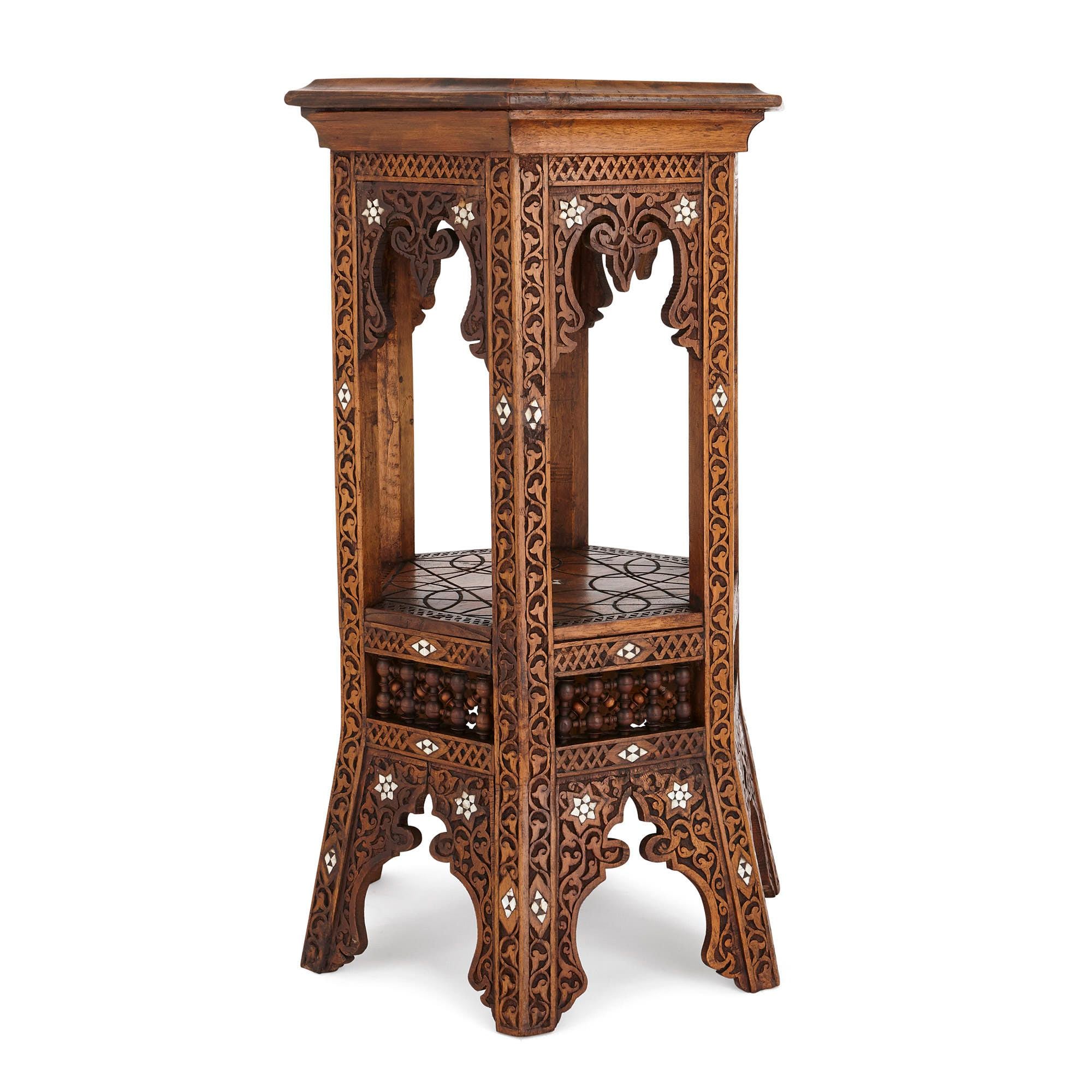 Moorish mother-of-pearl inlaid hardwood side table ...