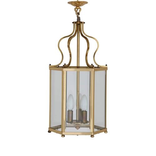 French brass hexagonal hall lantern