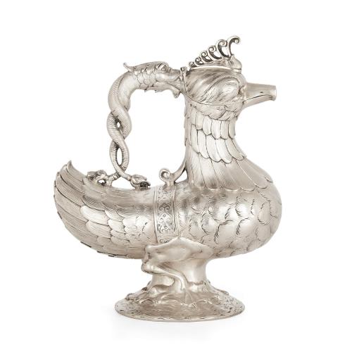Antique Indian silver jug in the form of a bird