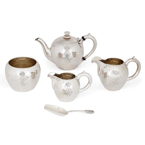 Antique Russian five piece silver tea set, c.1900