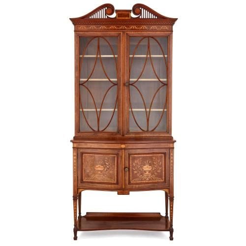 Antique Victorian Marquetry And Mahogany Display Cabinet Mayfair