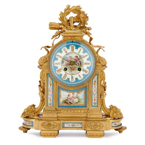 Neoclassical style ormolu and Sevres style porcelain mantel clock