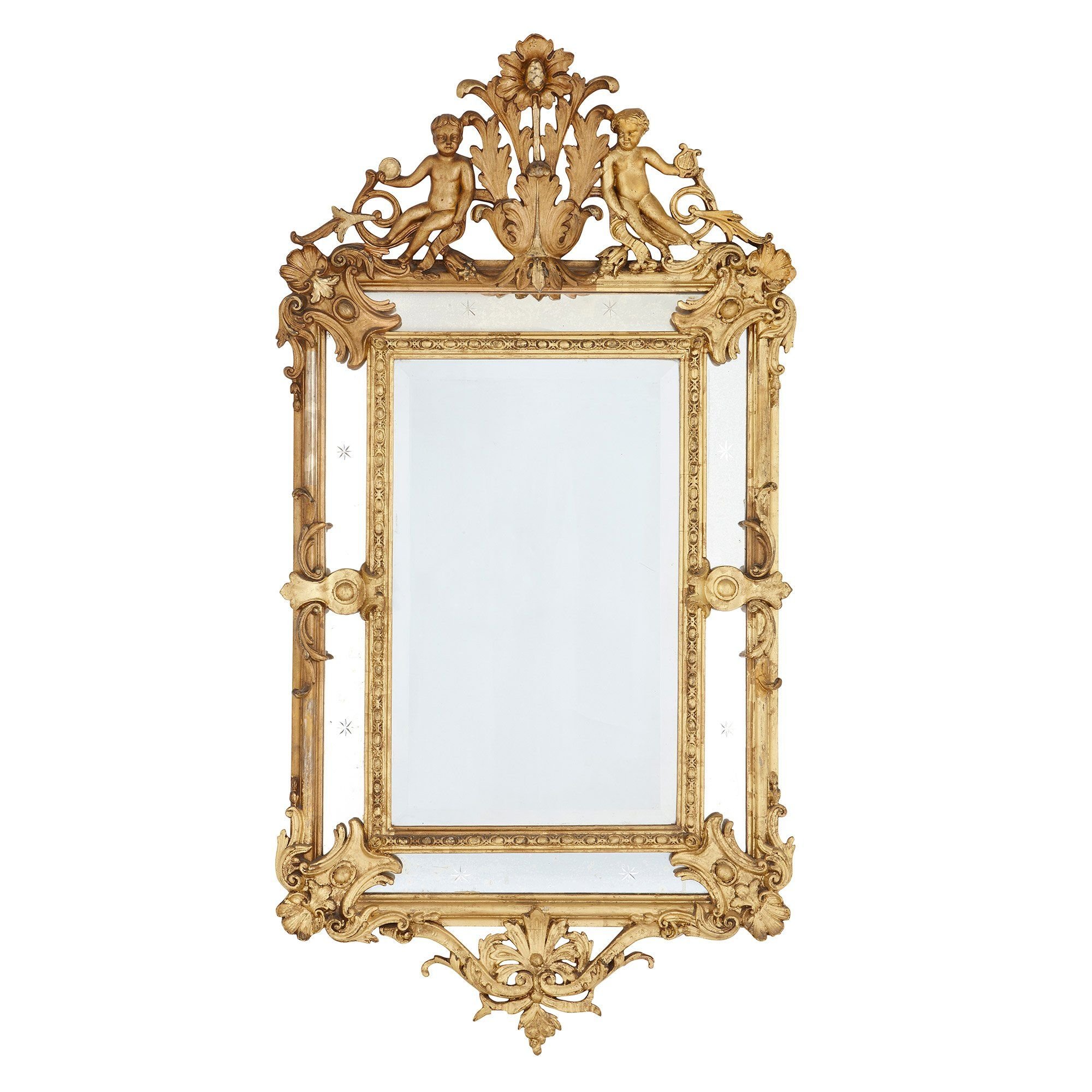 Large Baroque Style Antique French Giltwood Framed Mirror