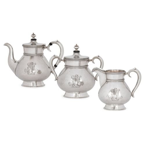 Antique Russian parcel-gilt silver tea service