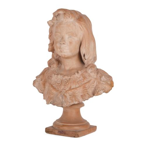 French antique terracotta bust of a young girl by Weigele
