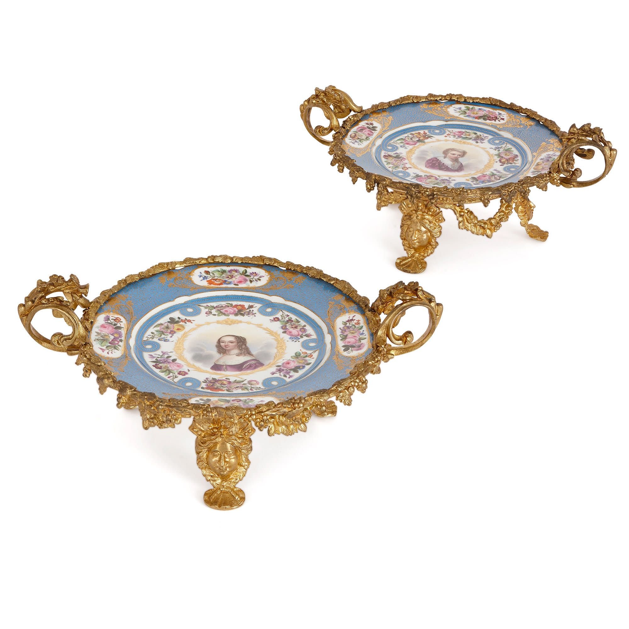 Pair Of Antique Ormolu Mounted Porcelain Decorative Plates Porcelain Decorative Plates