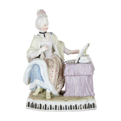 Antique Meissen porcelain model of a seated woman