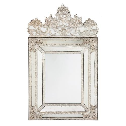 Large antique French silvered rectangular mirror