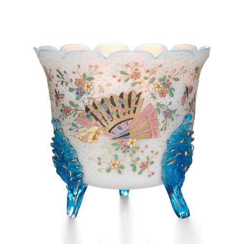 French floral polychrome opaline glass planter