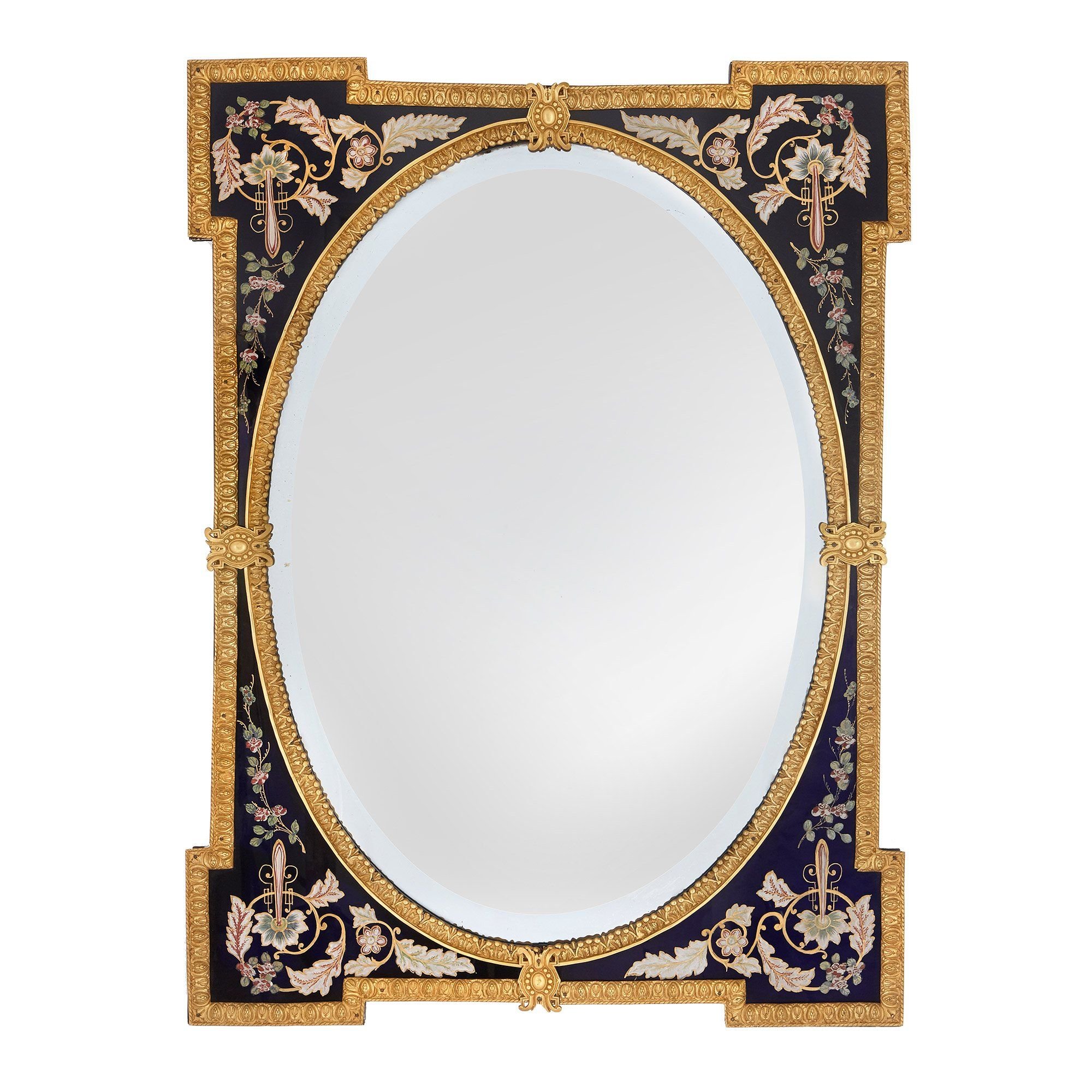 Venetian Coloured Glass And Gilt Bronze Antique Wall Mirror