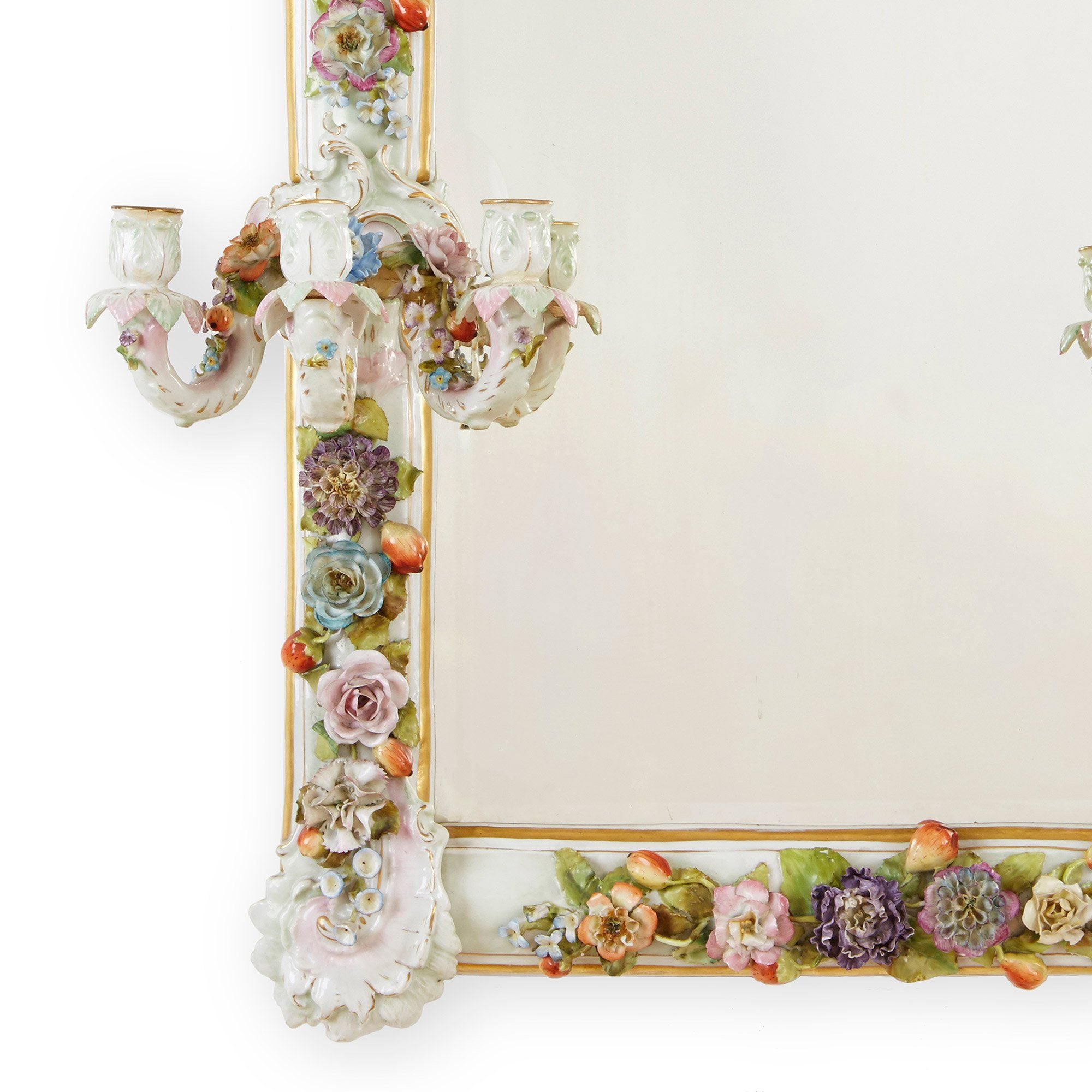 Meissen porcelain antique mirror with candle holders | Mayfair Gallery