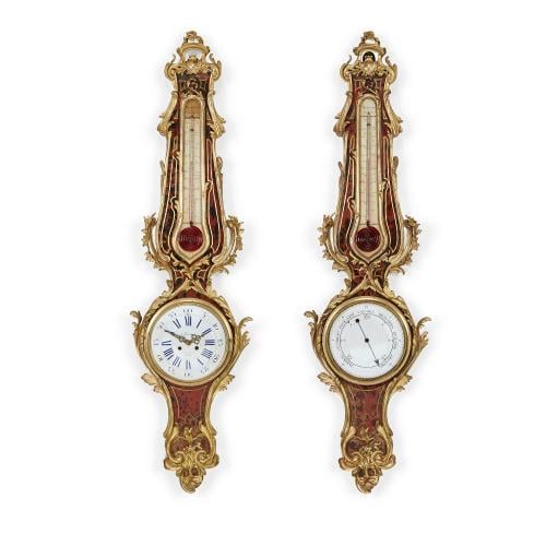 Ormolu and tortoiseshell clock and barometer set by Gleizes