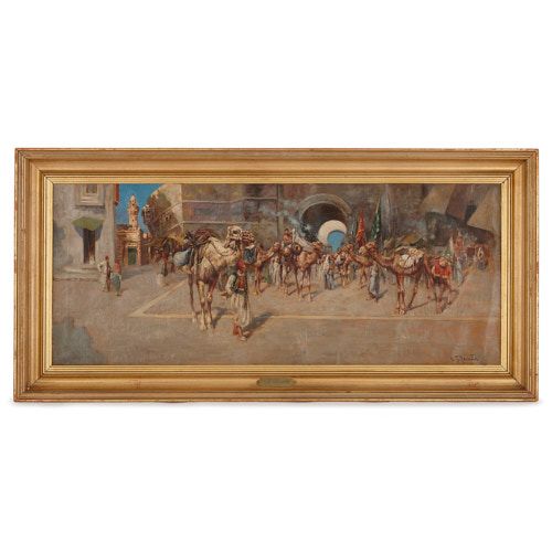 Antique Orientalist oil painting in giltwood frame