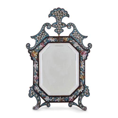 Antique Florentine table mirror with micromosaic frame