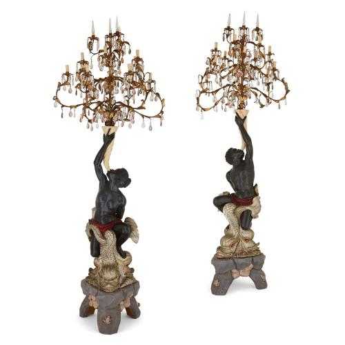 Pair of monumental French figurative candelabra