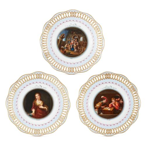 Set of three Old Master porcelain plates by Meissen