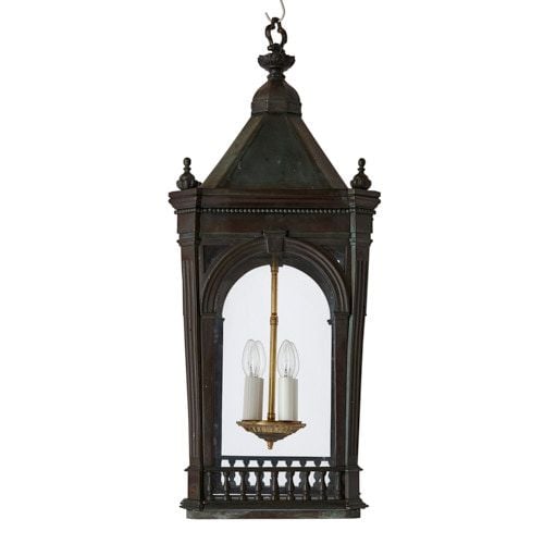 Victorian period patinated brass and glass lantern
