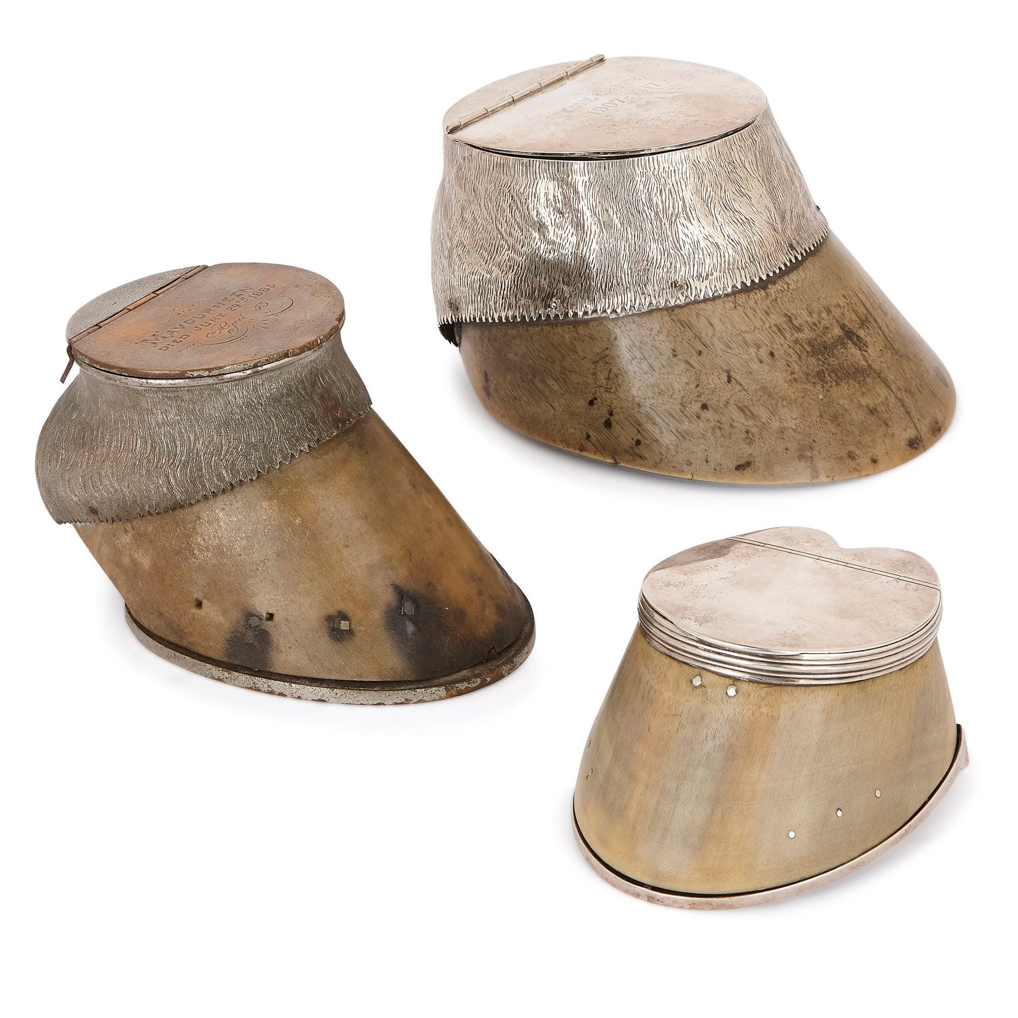 Set Of Three Victorian Silver Mounted Horseshoe Inkwells Mayfair