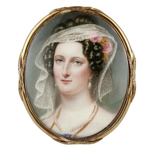 Miniature antique painted ivory of Lady Harriet Campbell