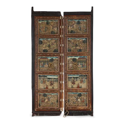 Antique Indian double-leaf painted wooden door