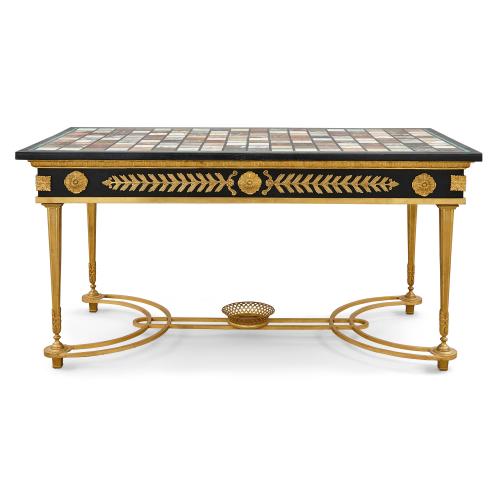 Gilt and patinated bronze coffee table with specimen marble top