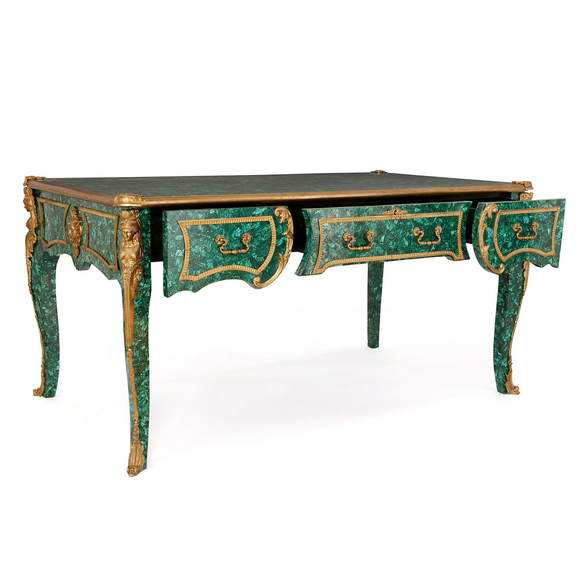 Large French Gilt Bronze Mounted Malachite Desk Mayfair Gallery